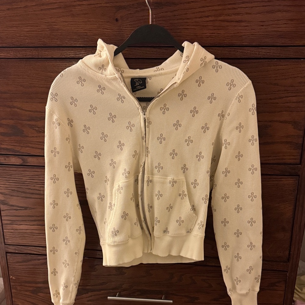 OVO Waffle Cream Zip Up Hoodie